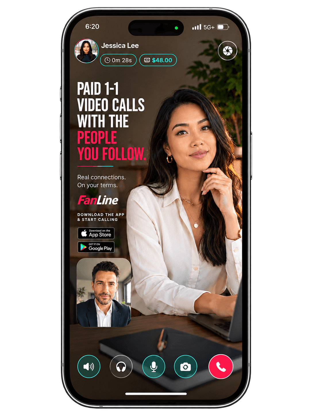FanLine paid 1-on-1 video call screen