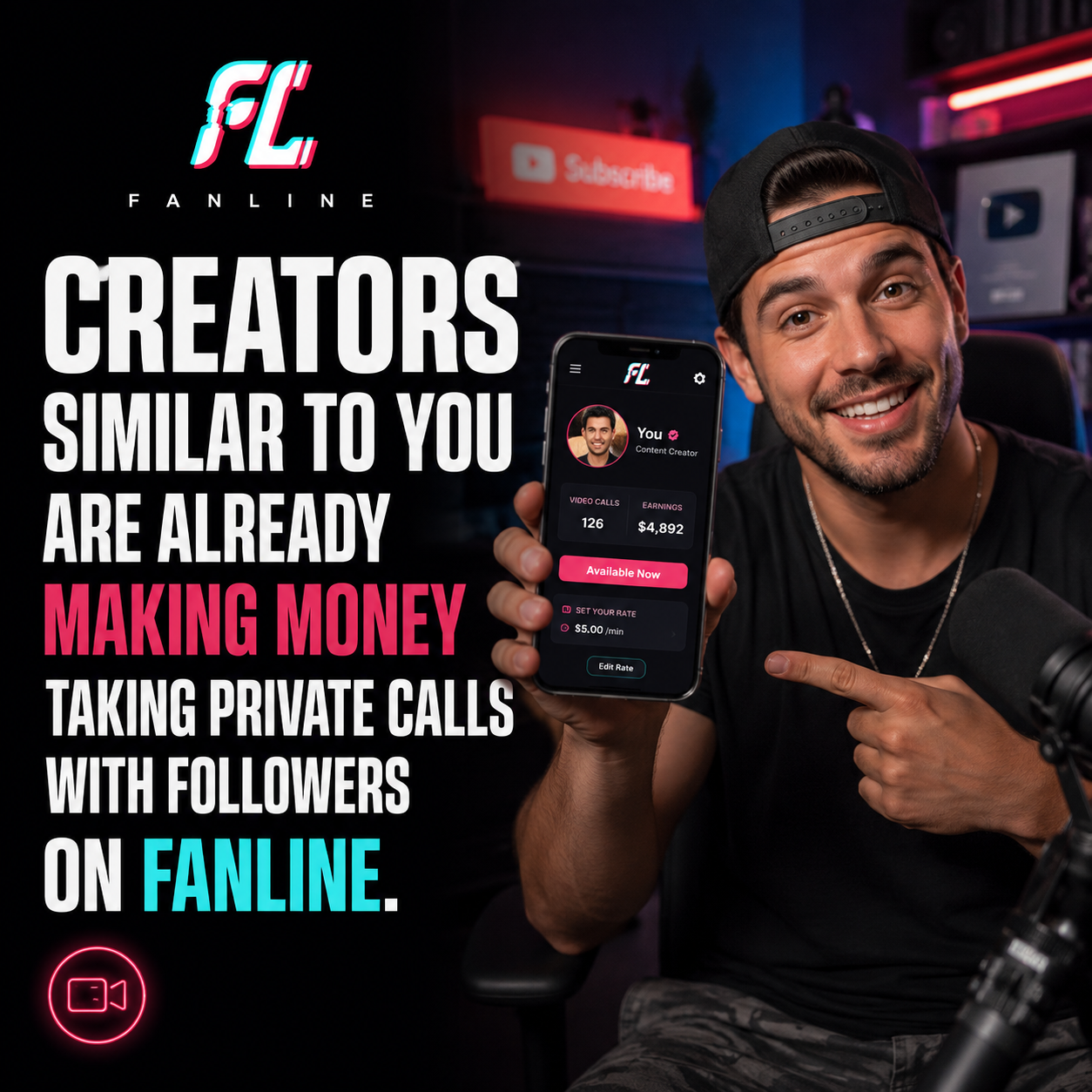 Creator holding a FanLine earnings phone